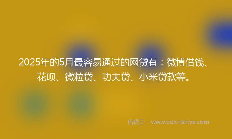 2025年的5月最容易通过的网贷有：微博借钱、花呗、微粒贷、功夫贷、小米贷款等。