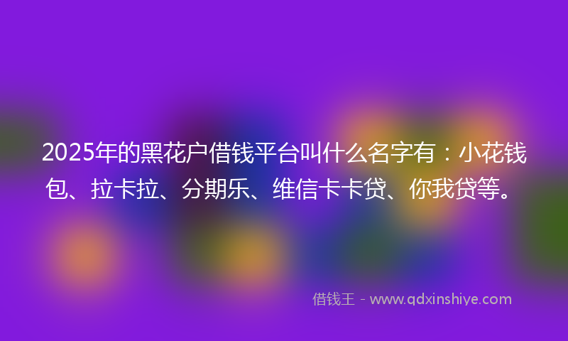 2025年的黑花户借钱平台叫什么名字有：小花钱包、拉卡拉、分期乐、维信卡卡贷、你我贷等。