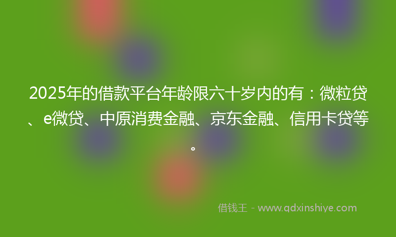 2025年的借款平台年龄限六十岁内的有：微粒贷、e微贷、中原消费金融、京东金融、信用卡贷等。
