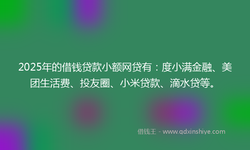 2025年的借钱贷款小额网贷有：度小满金融、美团生活费、投友圈、小米贷款、滴水贷等。