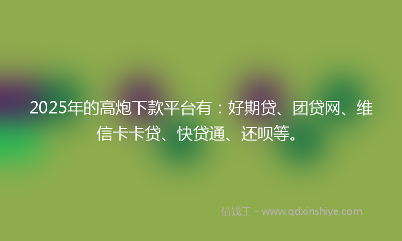 2025年的高炮下款平台有：好期贷、团贷网、维信卡卡贷、快贷通、还呗等。