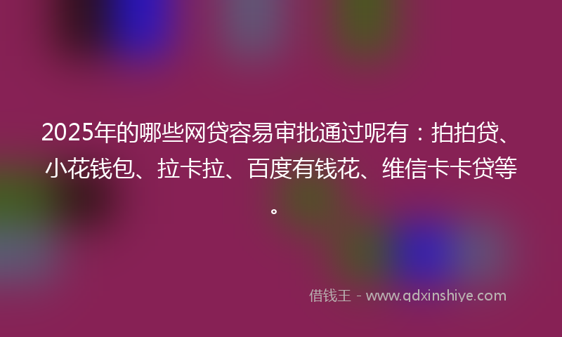 2025年的哪些网贷容易审批通过呢有：拍拍贷、小花钱包、拉卡拉、百度有钱花、维信卡卡贷等。