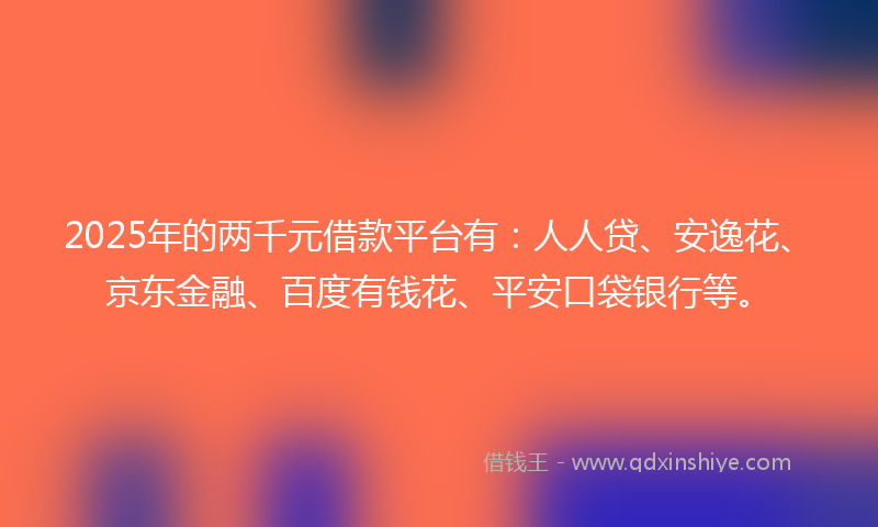 2025年的两千元借款平台有：人人贷、安逸花、京东金融、百度有钱花、平安口袋银行等。