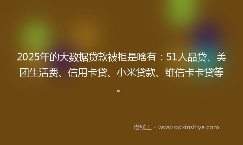 2025年的大数据贷款被拒是啥有：51人品贷、美团生活费、信用卡贷、小米贷款、维信卡卡贷等。