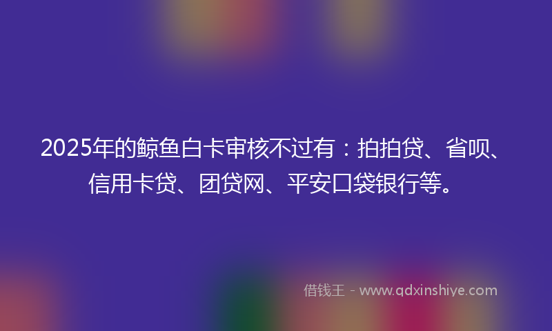 2025年的鲸鱼白卡审核不过有：拍拍贷、省呗、信用卡贷、团贷网、平安口袋银行等。