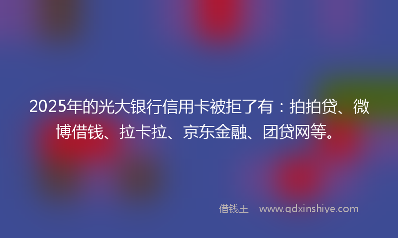 2025年的光大银行信用卡被拒了有：拍拍贷、微博借钱、拉卡拉、京东金融、团贷网等。