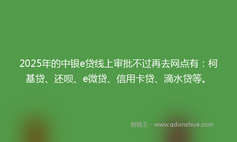 2025年的中银e贷线上审批不过再去网点有：柯基贷、还呗、e微贷、信用卡贷、滴水贷等。