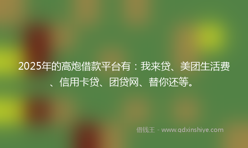 2025年的高炮借款平台有：我来贷、美团生活费、信用卡贷、团贷网、替你还等。