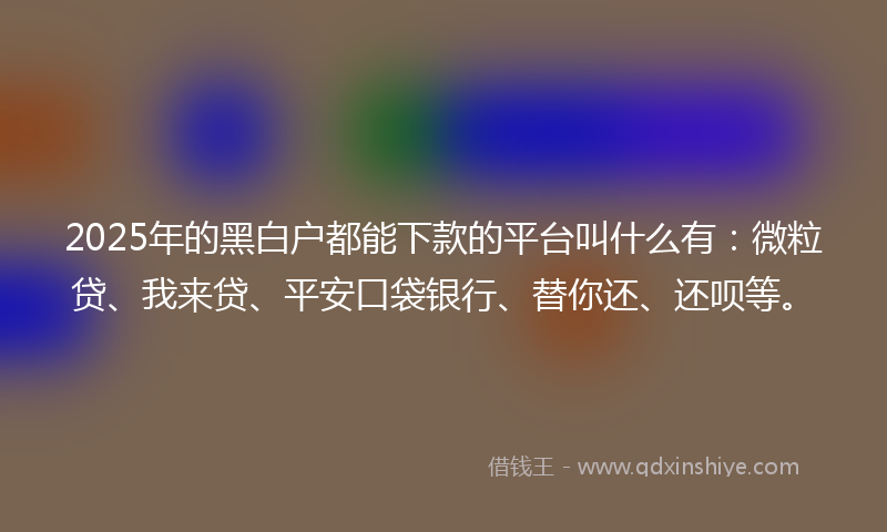 2025年的黑白户都能下款的平台叫什么有：微粒贷、我来贷、平安口袋银行、替你还、还呗等。