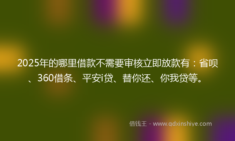 2025年的哪里借款不需要审核立即放款有：省呗、360借条、平安i贷、替你还、你我贷等。