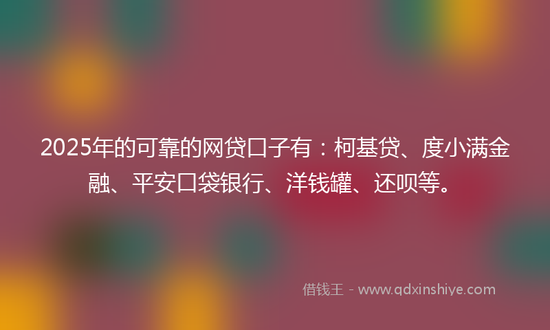 2025年的可靠的网贷口子有：柯基贷、度小满金融、平安口袋银行、洋钱罐、还呗等。