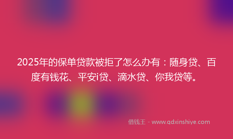 2025年的保单贷款被拒了怎么办有：随身贷、百度有钱花、平安i贷、滴水贷、你我贷等。