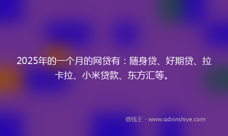 2025年的一个月的网贷有：随身贷、好期贷、拉卡拉、小米贷款、东方汇等。