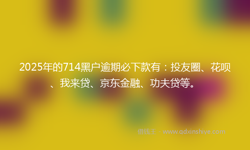 2025年的714黑户逾期必下款有：投友圈、花呗、我来贷、京东金融、功夫贷等。