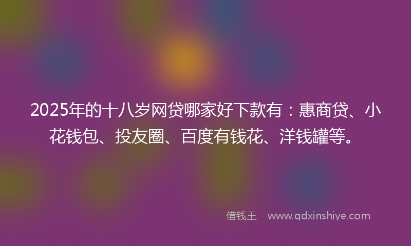 2025年的十八岁网贷哪家好下款有：惠商贷、小花钱包、投友圈、百度有钱花、洋钱罐等。