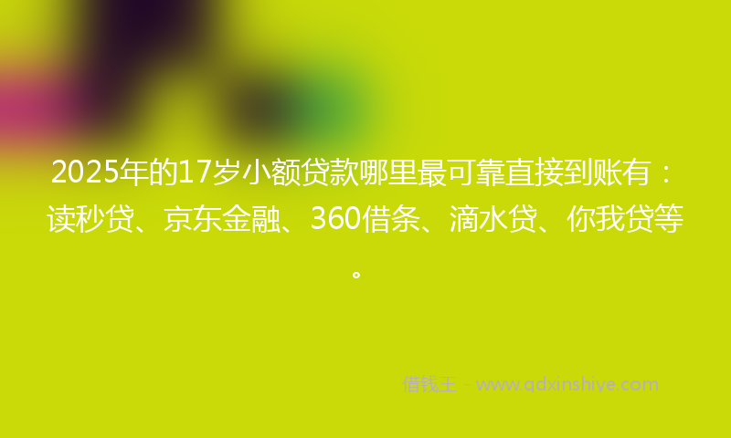 2025年的17岁小额贷款哪里最可靠直接到账有：读秒贷、京东金融、360借条、滴水贷、你我贷等。