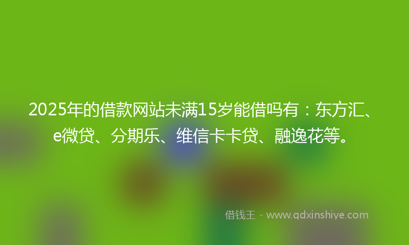 2025年的借款网站未满15岁能借吗有：东方汇、e微贷、分期乐、维信卡卡贷、融逸花等。