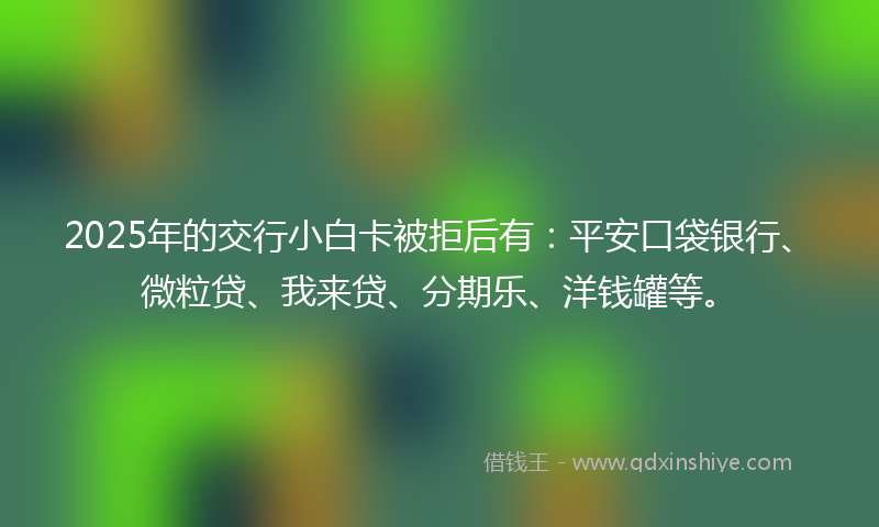 2025年的交行小白卡被拒后有：平安口袋银行、微粒贷、我来贷、分期乐、洋钱罐等。