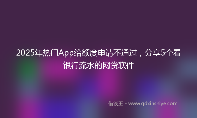 2025年热门App给额度申请不通过，分享5个看银行流水的网贷软件