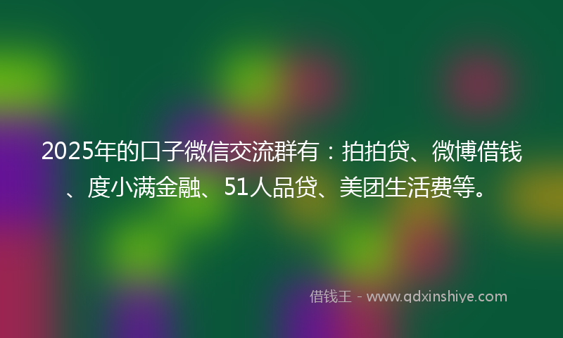 2025年的口子微信交流群有：拍拍贷、微博借钱、度小满金融、51人品贷、美团生活费等。