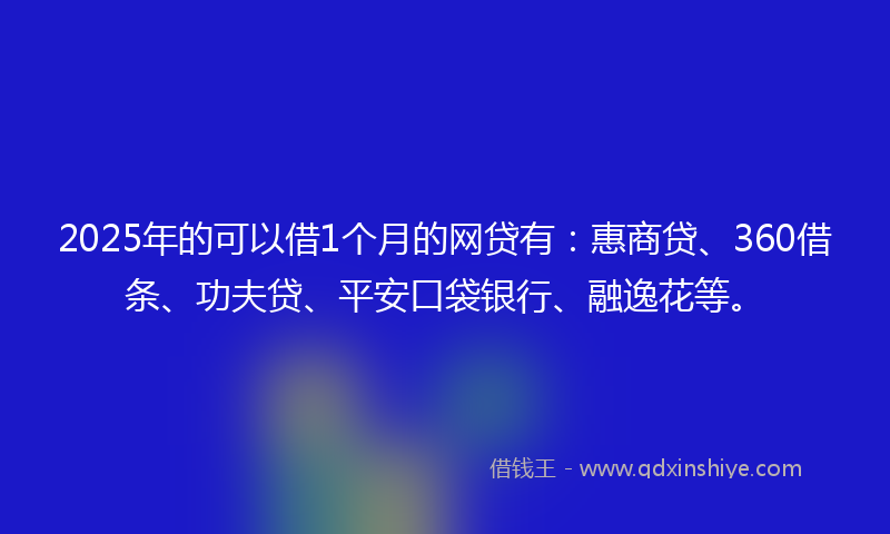 2025年的可以借1个月的网贷有：惠商贷、360借条、功夫贷、平安口袋银行、融逸花等。