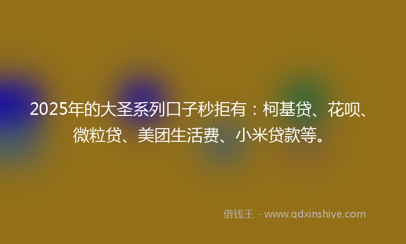 2025年的大圣系列口子秒拒有：柯基贷、花呗、微粒贷、美团生活费、小米贷款等。