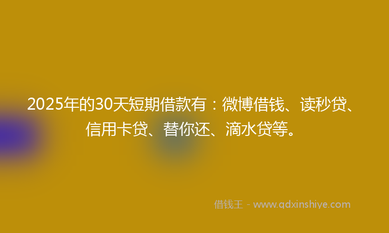 2025年的30天短期借款有：微博借钱、读秒贷、信用卡贷、替你还、滴水贷等。