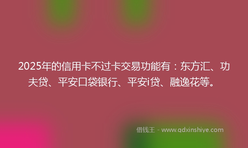 2025年的信用卡不过卡交易功能有：东方汇、功夫贷、平安口袋银行、平安i贷、融逸花等。