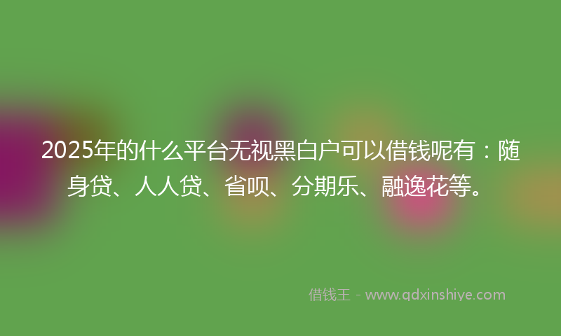 2025年的什么平台无视黑白户可以借钱呢有：随身贷、人人贷、省呗、分期乐、融逸花等。