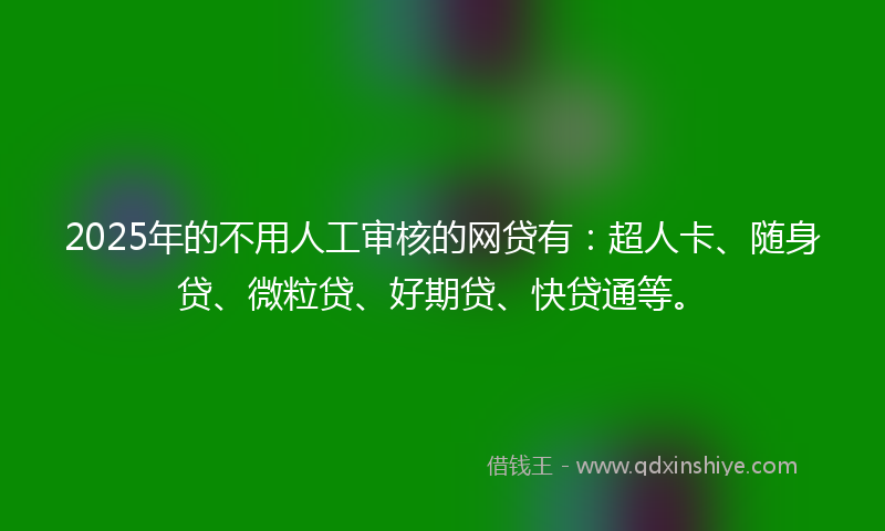 2025年的不用人工审核的网贷有：超人卡、随身贷、微粒贷、好期贷、快贷通等。