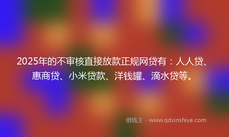 2025年的不审核直接放款正规网贷有：人人贷、惠商贷、小米贷款、洋钱罐、滴水贷等。