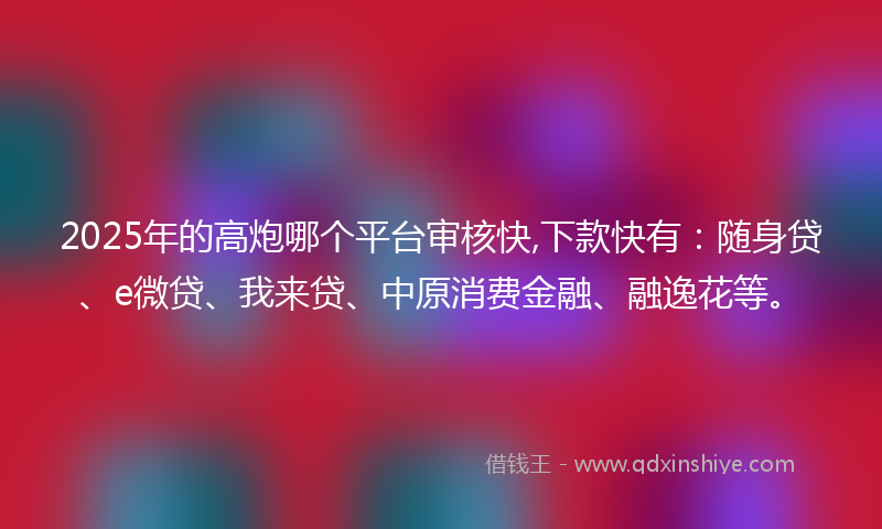 2025年的高炮哪个平台审核快,下款快有：随身贷、e微贷、我来贷、中原消费金融、融逸花等。