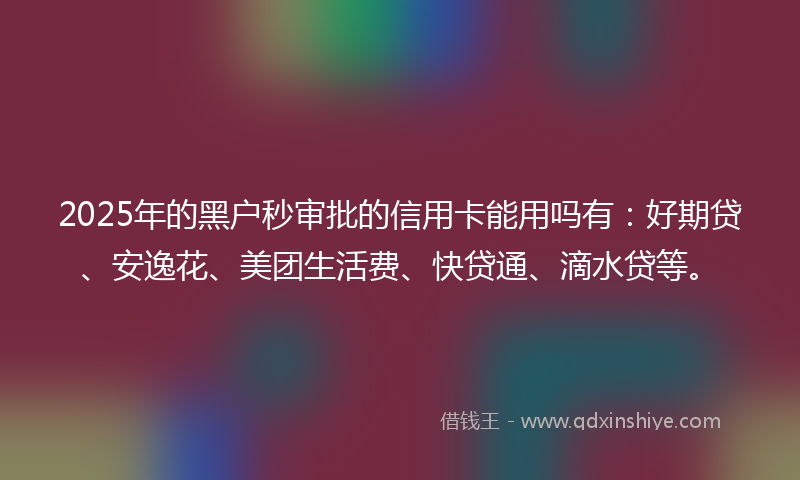 2025年的黑户秒审批的信用卡能用吗有：好期贷、安逸花、美团生活费、快贷通、滴水贷等。