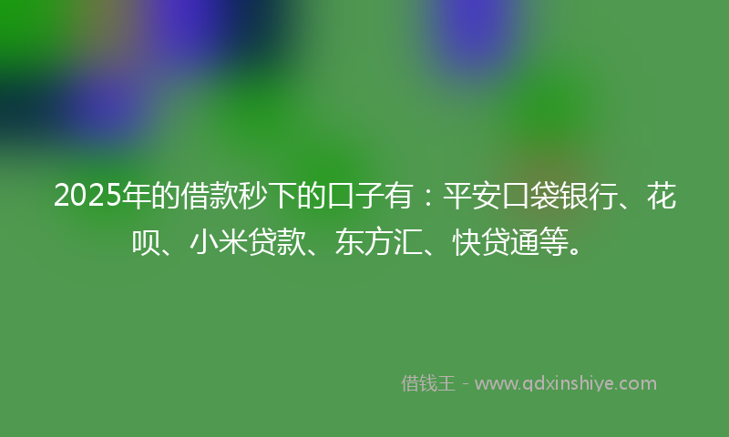2025年的借款秒下的口子有：平安口袋银行、花呗、小米贷款、东方汇、快贷通等。