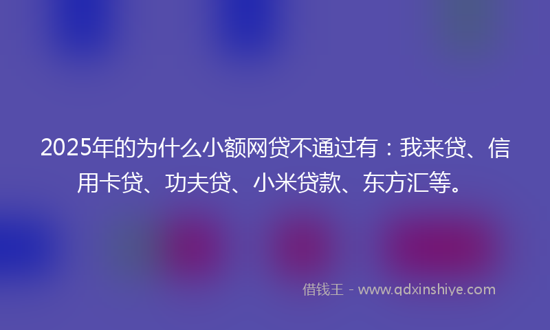 2025年的为什么小额网贷不通过有：我来贷、信用卡贷、功夫贷、小米贷款、东方汇等。