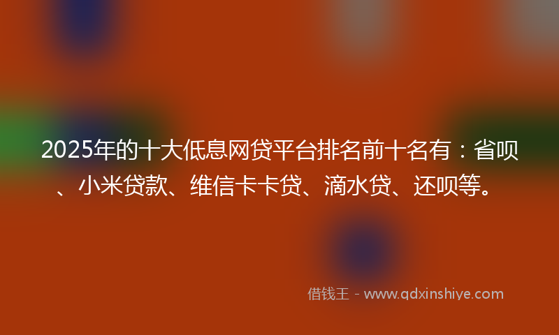 2025年的十大低息网贷平台排名前十名有：省呗、小米贷款、维信卡卡贷、滴水贷、还呗等。