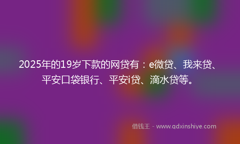 2025年的19岁下款的网贷有：e微贷、我来贷、平安口袋银行、平安i贷、滴水贷等。