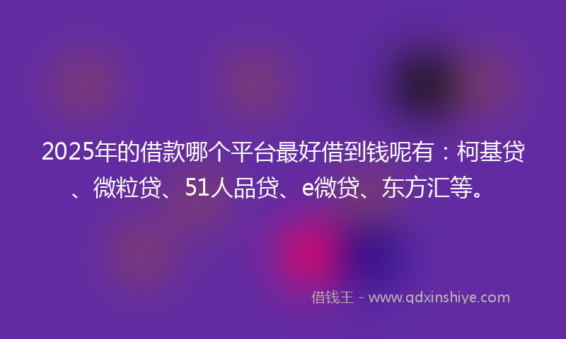 2025年的借款哪个平台最好借到钱呢有：柯基贷、微粒贷、51人品贷、e微贷、东方汇等。