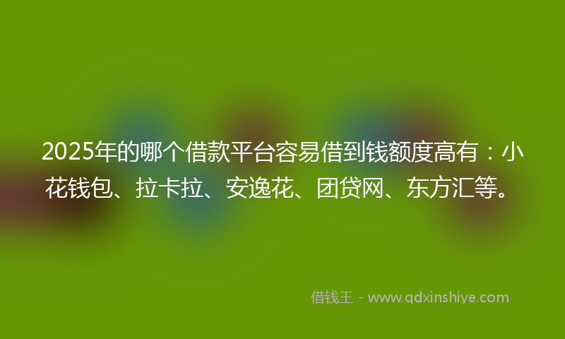 2025年的哪个借款平台容易借到钱额度高有：小花钱包、拉卡拉、安逸花、团贷网、东方汇等。