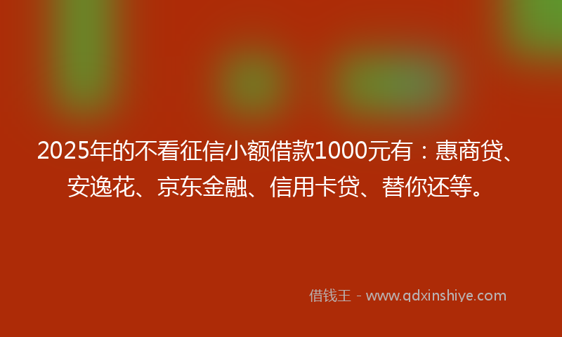 2025年的不看征信小额借款1000元有：惠商贷、安逸花、京东金融、信用卡贷、替你还等。