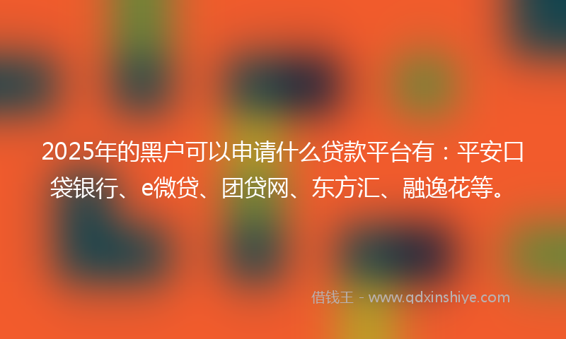 2025年的黑户可以申请什么贷款平台有：平安口袋银行、e微贷、团贷网、东方汇、融逸花等。