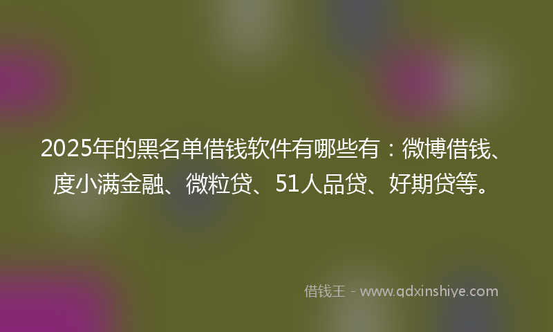 2025年的黑名单借钱软件有哪些有：微博借钱、度小满金融、微粒贷、51人品贷、好期贷等。