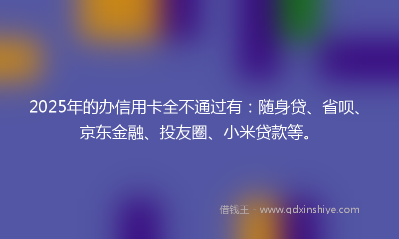 2025年的办信用卡全不通过有：随身贷、省呗、京东金融、投友圈、小米贷款等。