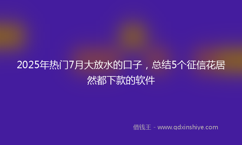 2025年热门7月大放水的口子，总结5个征信花居然都下款的软件