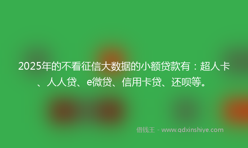 2025年的不看征信大数据的小额贷款有：超人卡、人人贷、e微贷、信用卡贷、还呗等。