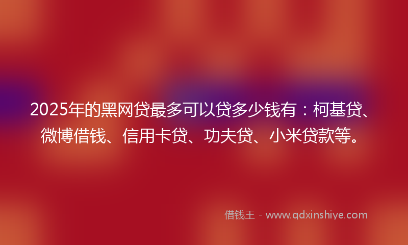 2025年的黑网贷最多可以贷多少钱有：柯基贷、微博借钱、信用卡贷、功夫贷、小米贷款等。