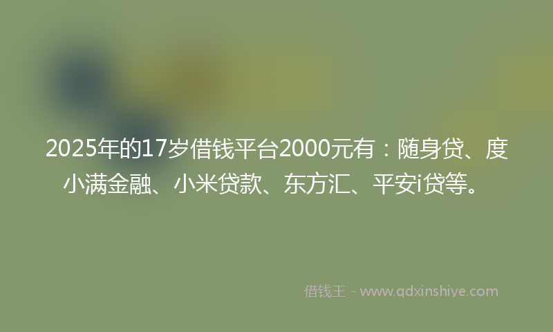 2025年的17岁借钱平台2000元有：随身贷、度小满金融、小米贷款、东方汇、平安i贷等。