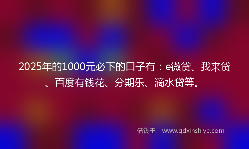 2025年的1000元必下的口子有：e微贷、我来贷、百度有钱花、分期乐、滴水贷等。