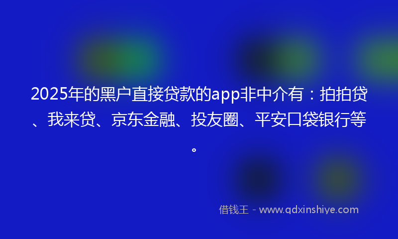 2025年的黑户直接贷款的app非中介有：拍拍贷、我来贷、京东金融、投友圈、平安口袋银行等。