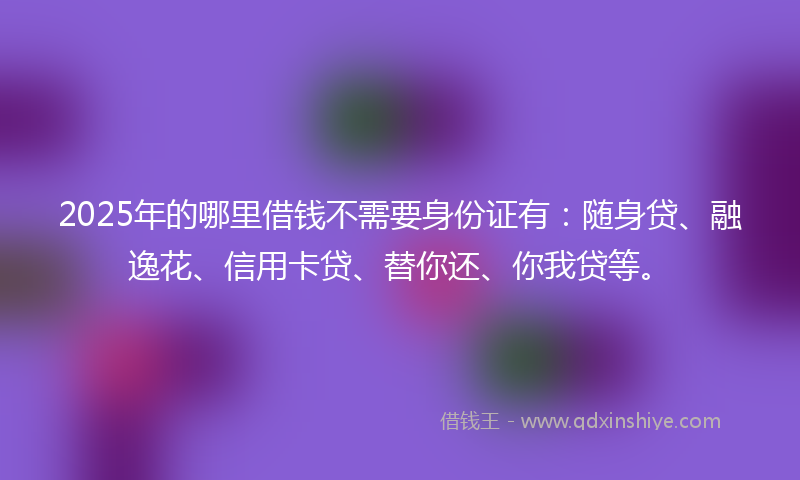 2025年的哪里借钱不需要身份证有：随身贷、融逸花、信用卡贷、替你还、你我贷等。